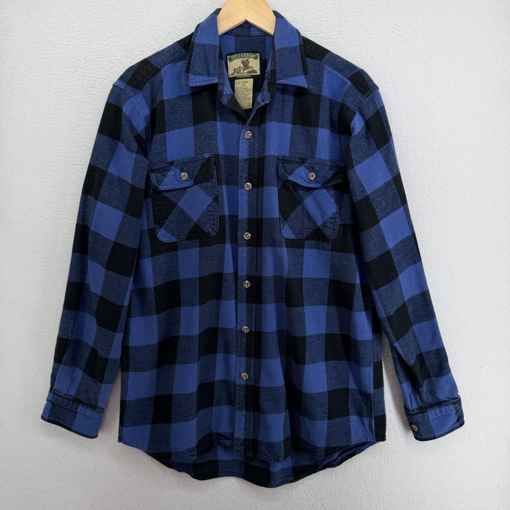 FIELD & STREAM Shirt LT Tall Buffalo Check Flannel Utility Overshirt Cotton Blue